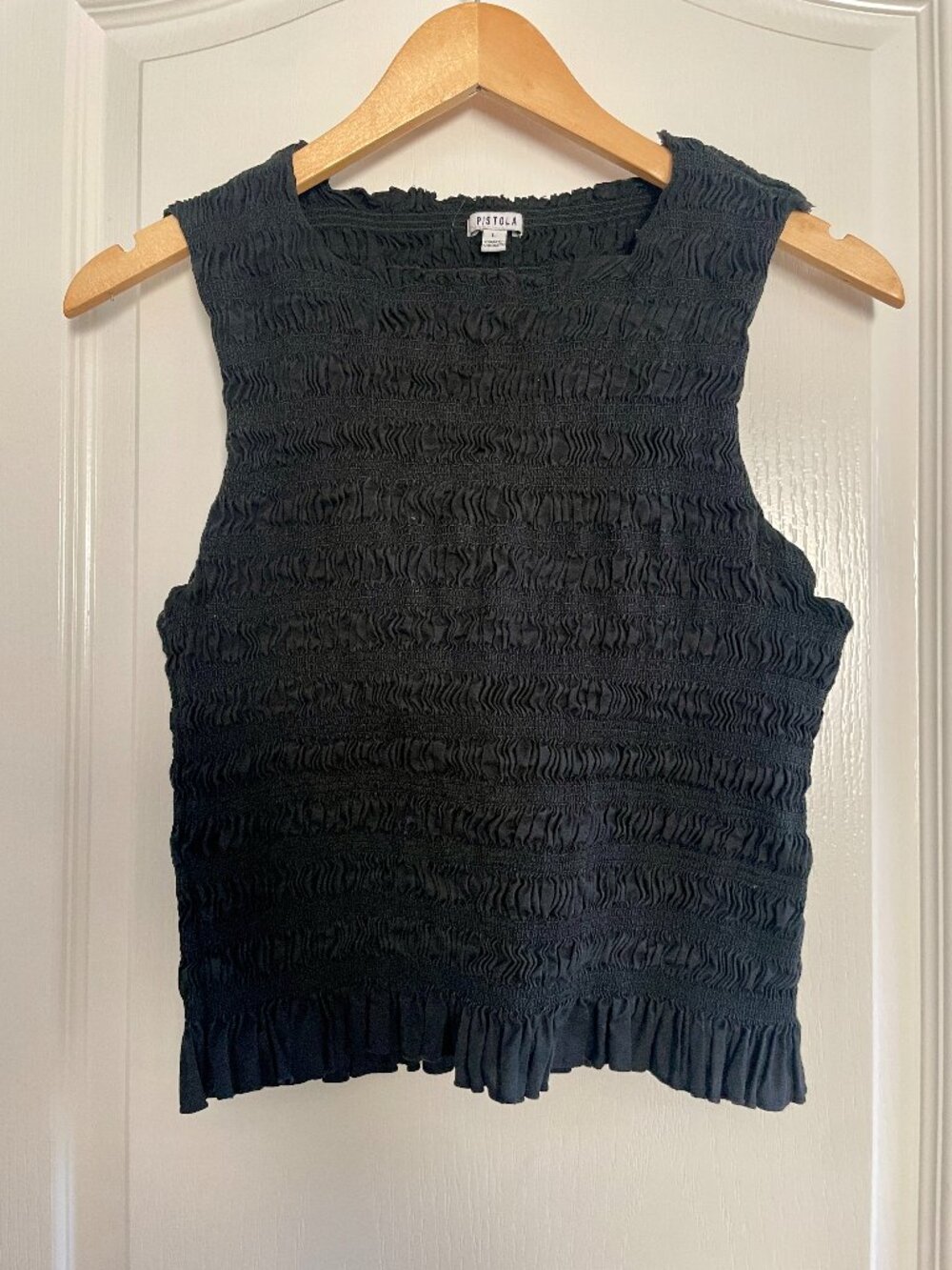 Sleeveless Black Shirred Shirt